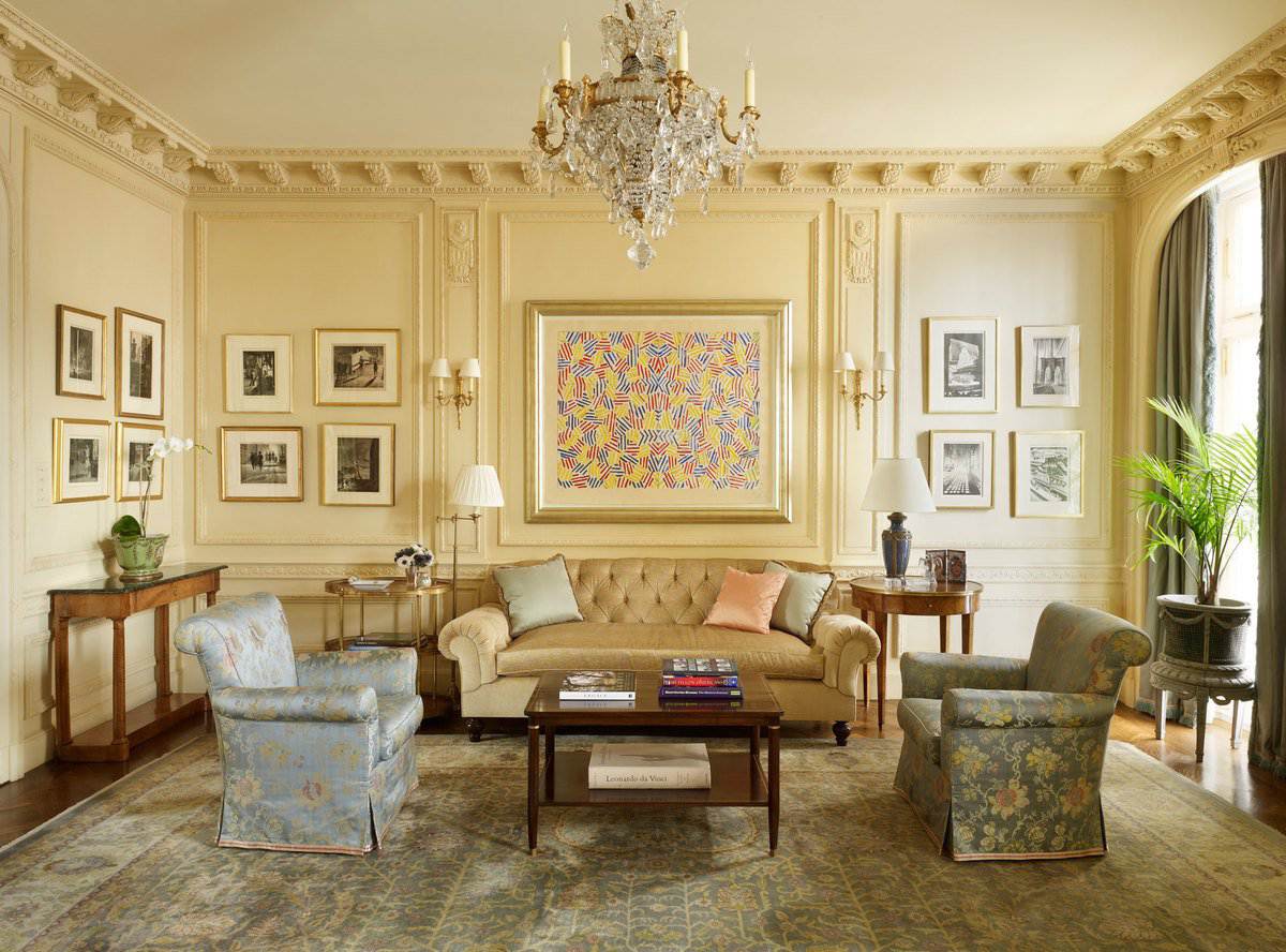 Traditional interior design Thomas Jayne fifth ave music room sitting area